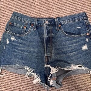 Levi's 501 Blue Frayed Hem Jean Shorts